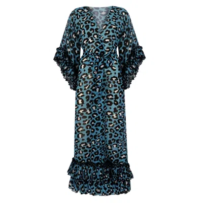 Nur Karaata Women's Joali Long Sleeve Blue Leo Kaftan