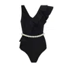 Nur Karaata Women's Lilac Pearl Black Swimsuit In Black