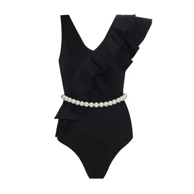 Nur Karaata Women's Lilac Pearl Black Swimsuit