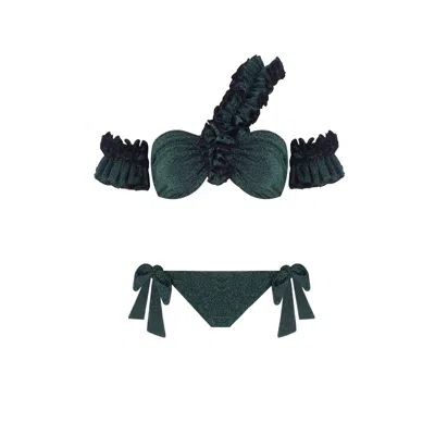 Nur Karaata Women's Lilou Sparkle Green Low Waist Bikini Set