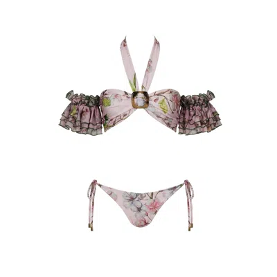 Nur Karaata Women's Pink Peony Paradise Bikini In Multi