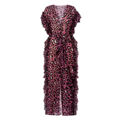 Nur Karaata Women's Pink / Purple Joali Ruffle Pink Leo Cover Up In Pink/purple