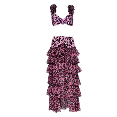 Nur Karaata Women's Pink / Purple Lily Top & Carter Skirt Set In Pink/purple