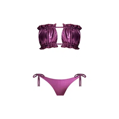 Nur Karaata Women's Pink / Purple Shinny Pink Sun Bikini Set In Pink/purple