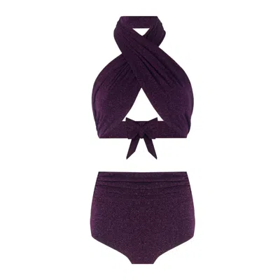 Nur Karaata Women's Pink / Purple Sparkle Purple Bikini Set In Multi
