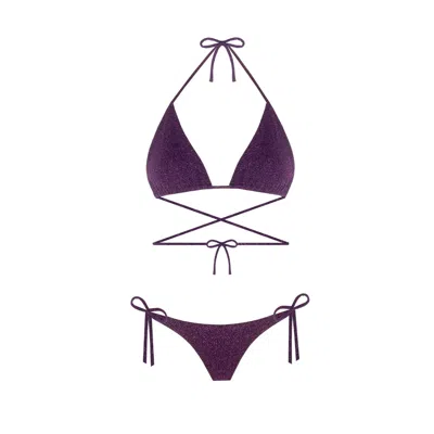 Nur Karaata Women's Pink / Purple Triangle Sparkle Purple Bikini Set In Pink/purple