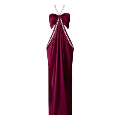 Nur Karaata Women's Red Alice Pearl Burgundy Dress