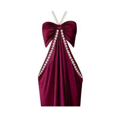 Nur Karaata Women's Red Alice Pearl Burgundy Mini Dress