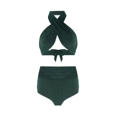 Nur Karaata Women's Sparkle Green Bikini Set