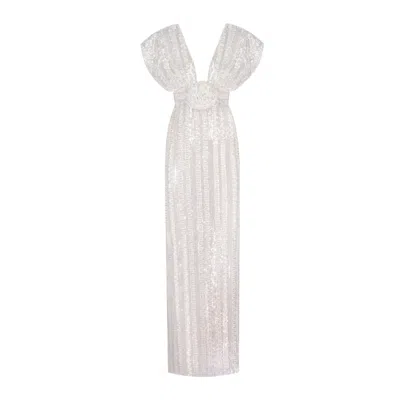 Nur Karaata Women's White Bloom Sequin Gown