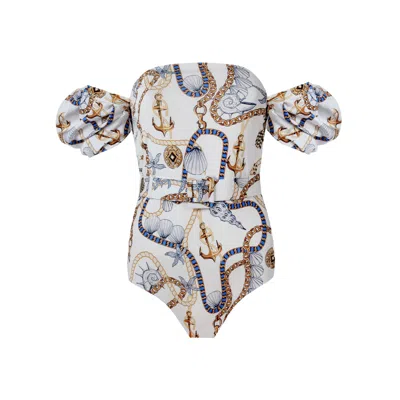 Nur Karaata Women's White Poppy Tropezienne Swimsuit In Multi