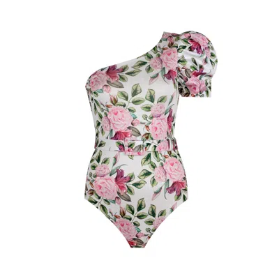 Nur Karaata Women's White Rosabelle Rose Swimsuit In Pink