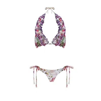 Nur Karaata Women's White Triangle Bianca Ruffle Bikini Set