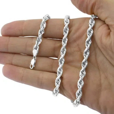 Pre-owned Nuragold 10k White Gold Mens 6mm Diamond Cut Rope Chain Necklace Italian Made 18"- 30"