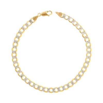 Pre-owned Nuragold 10k Yellow Gold Mens 5.5mm Diamond Cut White Pave Cuban Curb Chain Bracelet 8.5"