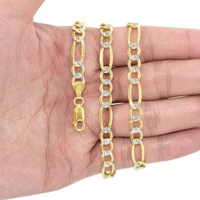 Pre-owned Nuragold 14k Yellow Gold 7mm Diamond Cut Pave Pave Figaro Link Chain Necklace Men 20"-30"