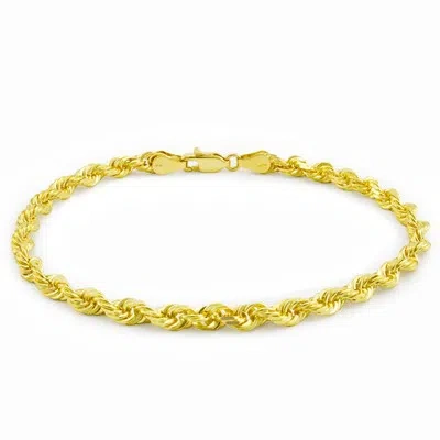 Pre-owned Nuragold 14k Yellow Gold Mens 4mm Diamond Cut Rope Genuine Italian Chain Link Bracelet 9"