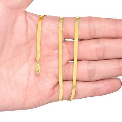 Pre-owned Nuragold 14k Yellow Gold Solid 3mm Herringbone Silky Flat Womens Chain Necklace 14"- 24"