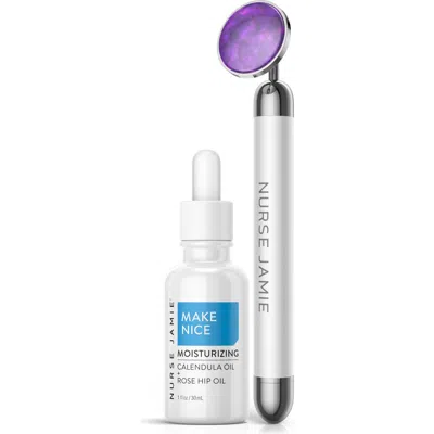 Nurse Jamie Good Vibrations Massaging Tool & Moisturizing Oil Set Usd $170 Value In Purple/white/silver