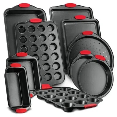 Nutrichef 10 Piece Non-stick Carbon Steel Bakeware Set In Black;red