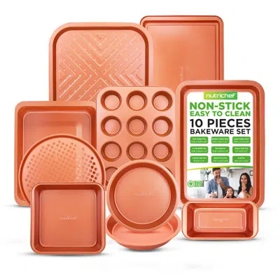 Nutrichef 10 Piece Non-stick Carbon Steel Bakeware Set In Gold