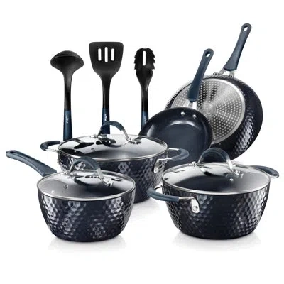 Nutrichef 11 Piece Aluminum Non Stick Cookware Set In Dark Blue