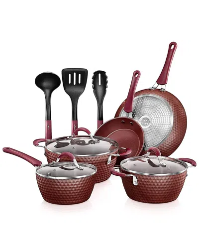 Nutrichef 11pc Purple Diamond Nonstick Cookware Set In Brown