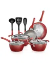 Nutrichef 11pc Diamond Nonstick Cookware Set In Red