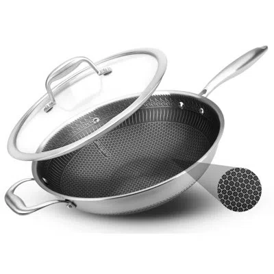 Nutrichef 12" Non-stick Stainless Steel Wok With Lid In Silver