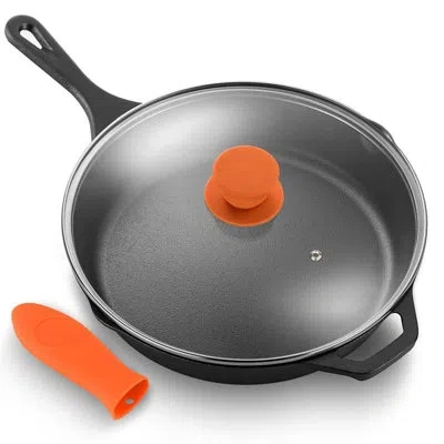 Nutrichef 12" Pre-seasoned Cast Iron Pfoa-free Oven Safe Kitchen Nonstick Cookware Frying Pan Skillet In Black