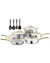 Nutrichef 12pc Clad Set Cookware With Nylon Utensils In Gold