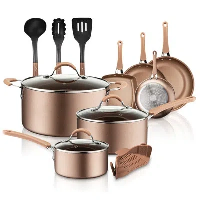 Nutrichef 14 Piece Aluminum Non Stick Cookware Set In Gold