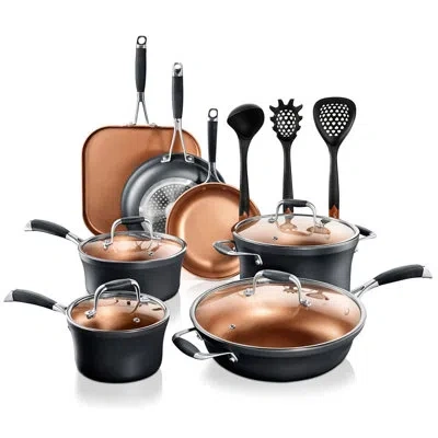 Nutrichef 14 Piece Aluminum Nonstick Cookware Set In Gold;black