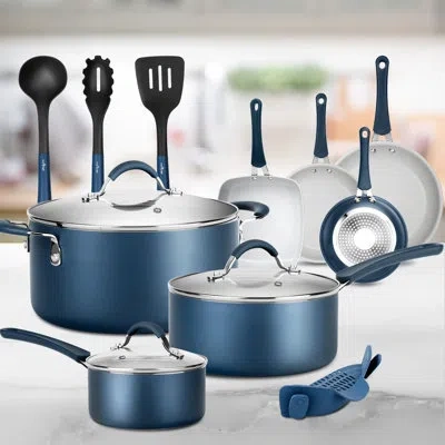 Nutrichef 14 Pieces Stainless Steel Non Stick Cookware Set In Blue