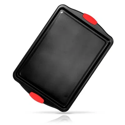 Nutrichef 15” Non Stick Cookie Sheet, Medium Gray Commercial Grade Restaurant Quality Carbon Metal Bakeware Wi In Black;pink