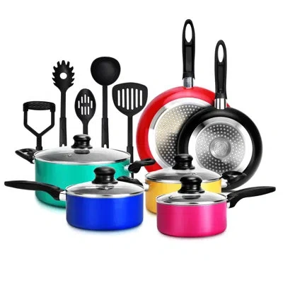 Nutrichef 15 Pieces Aluminum Non Stick Cookware Set In Multicolor