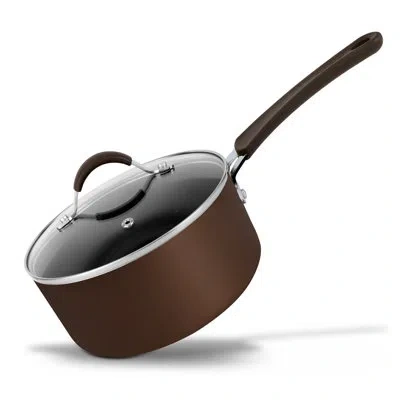Nutrichef 1.5 Qt. Non-stick Aluminum Saucepan With Lid In Brown