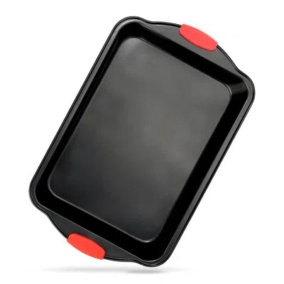 Nutrichef 17” Non Stick Baking Pan, Black Carbon Steel Bake Pan With Red Silicone Handles, Commercial Grade Re In Black;pink