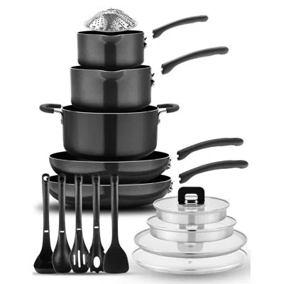 Nutrichef 17 Piece Kitchenware Non-stick Cookware Set In Brown
