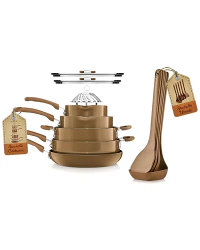 Nutrichef 17pc Non-stick Cookware Set In Brown
