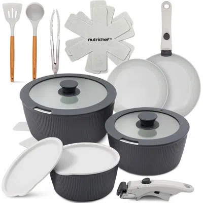 Nutrichef 18-piece Ceramic Cookware Set With Detachable Handles, Space-saving Nonstick Pots, Pans & Lids, Oven In Blue