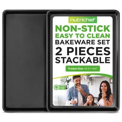 Nutrichef 2 Pcs. Professional Home Kitchen Bake Pans - Non-stick Coated Layer Surface, Dishwasher Safe, Pfoa,  In Black
