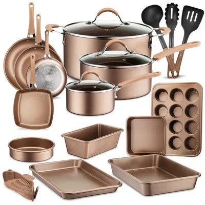 Nutrichef 21 Piece Aluminum Non-stick Cookware Set In Gold