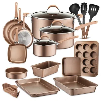 Nutrichef 21 - Piece Non-stick Aluminum Cookware Set In Black
