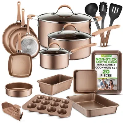 Nutrichef 21 Pieces Aluminum Non Stick Cookware Set In Brown