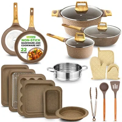 Nutrichef 22 - Piece Non-stick Cookware Set In Gray