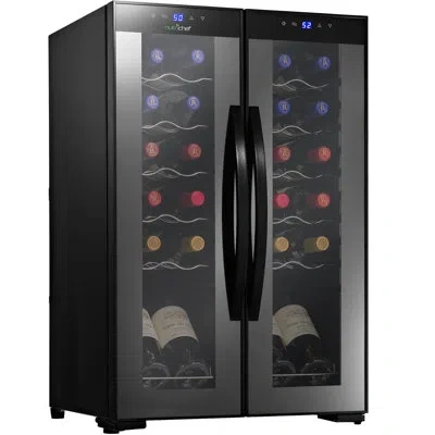Nutrichef 24 Bottle And 12 Can Dual Zone Freestanding Wine Refrigerator In Black
