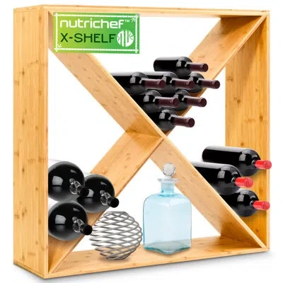 Nutrichef 24 Bottle Wine X Rack Shelf Insert - Compatible Modular Wine Rack System - Fits Standard, Magnum And In Brown