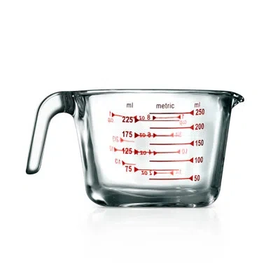 Nutrichef 250 Ml. High Borosilicate Glass Measuring Cup With Customized Decal Scale In Red;clear