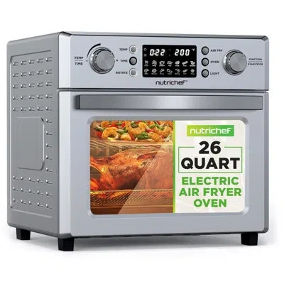 Nutrichef 26l Electric Air Fryer Oven - 1700 Watts Countertop Rotisserie Combo With 10 Digital Quick Menu Pres In Silver